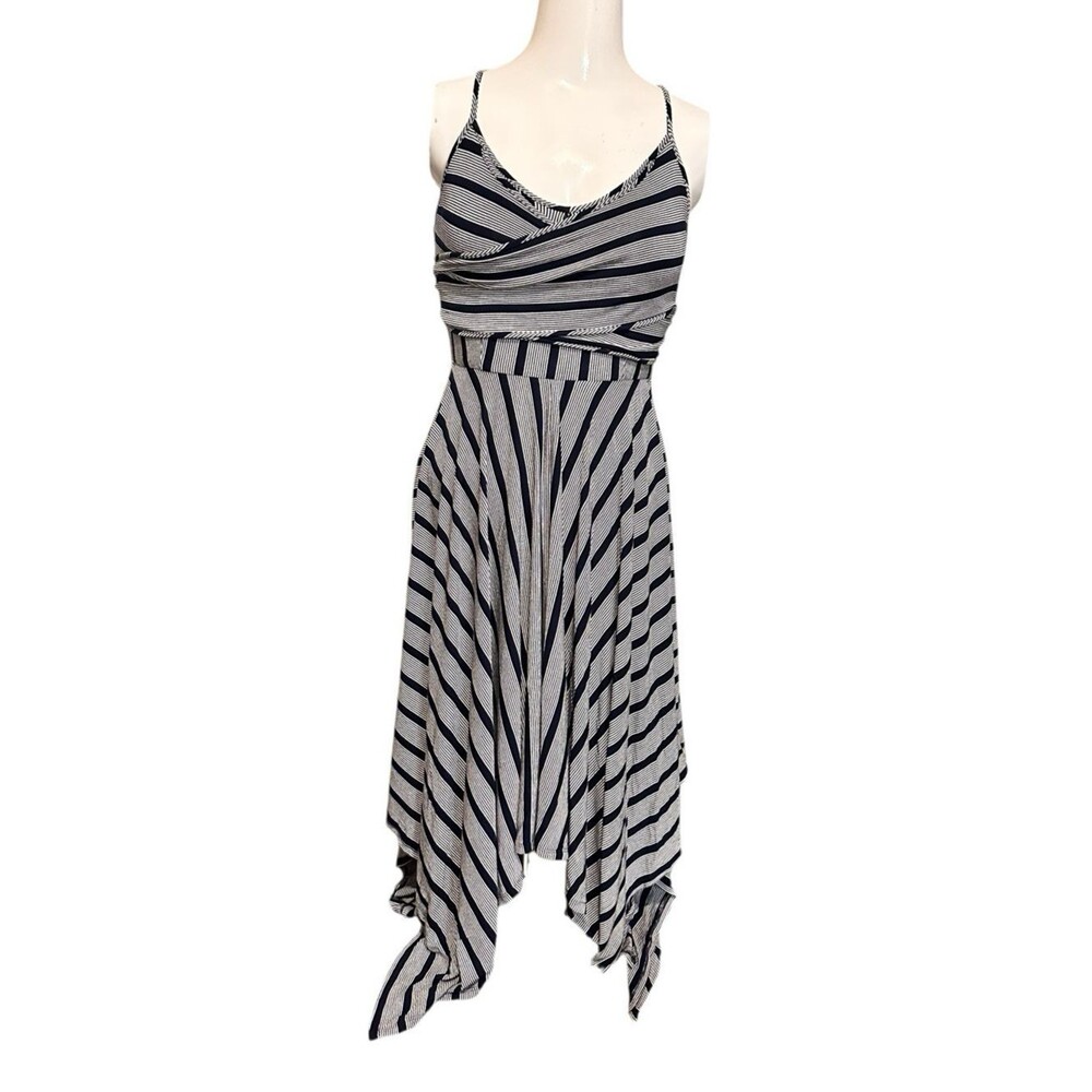 handkerchief skirt XS dress wrap strappy summer striped faux wrap casual midi